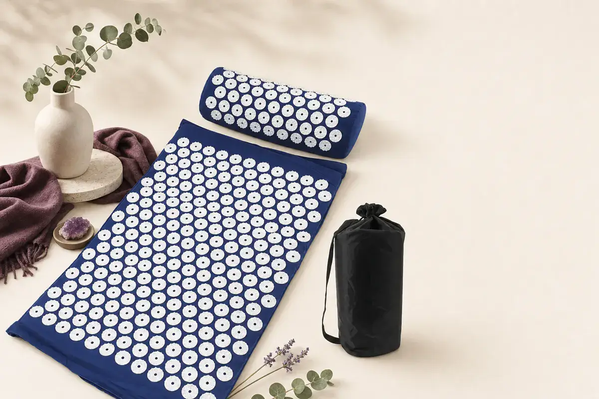 SpikeRest acupressure mat and pillow set with carry bag in Navy Blue