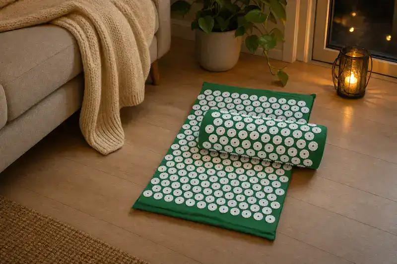 Acupressure mat set up for an evening session